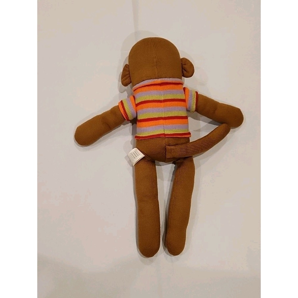 Brown Sock Monkey Plush 19" Stripe Sweater Orange Red Stuffed Dan Dee Mint - Picture 2 of 9